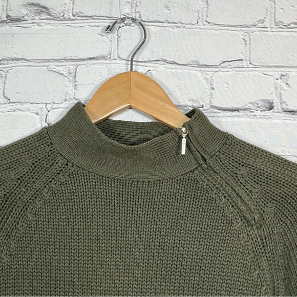 Vintage Talbots Cable Knit Mock Neck Sweater Womens Size Small Green Zip - Picture 3 of 15